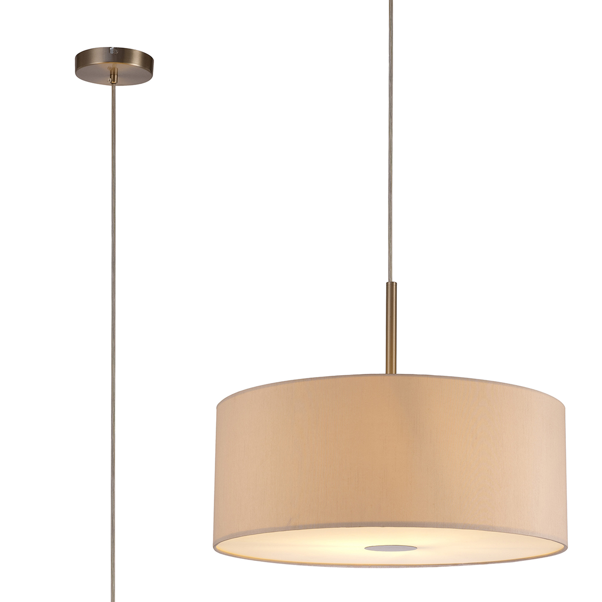 Baymont 50cm Pendant 1 Light Satin Nickel, Nude Beige/Moonlight, Frosted Diffuser